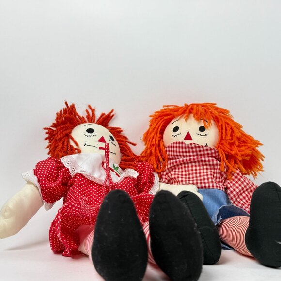 Vintage Raggedy Ann & Andy Dolls Soft Plush Pair 19” Red Polka Dot Clothes - Picture 6 of 11